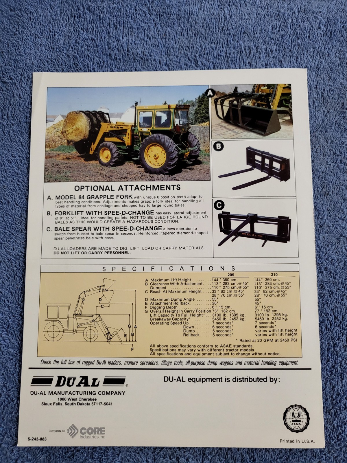 DUAL Model 205 210 Farm Tractor Loaders BROCHURE John Deere Hesston Allis etc.
