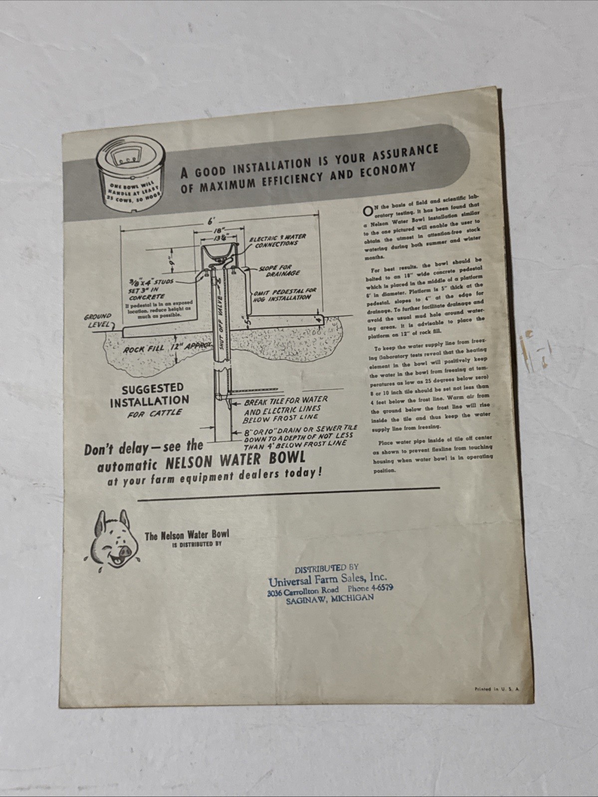 Nelson Automatic Water Bowl Livestock Agricultural Flyer Advertisement
