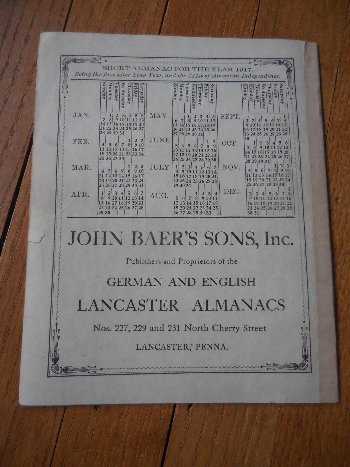 4 Vintage Agricultural Almanacs, Lancaster, PA 1911, 1914, 1916, 1917, J. Baer