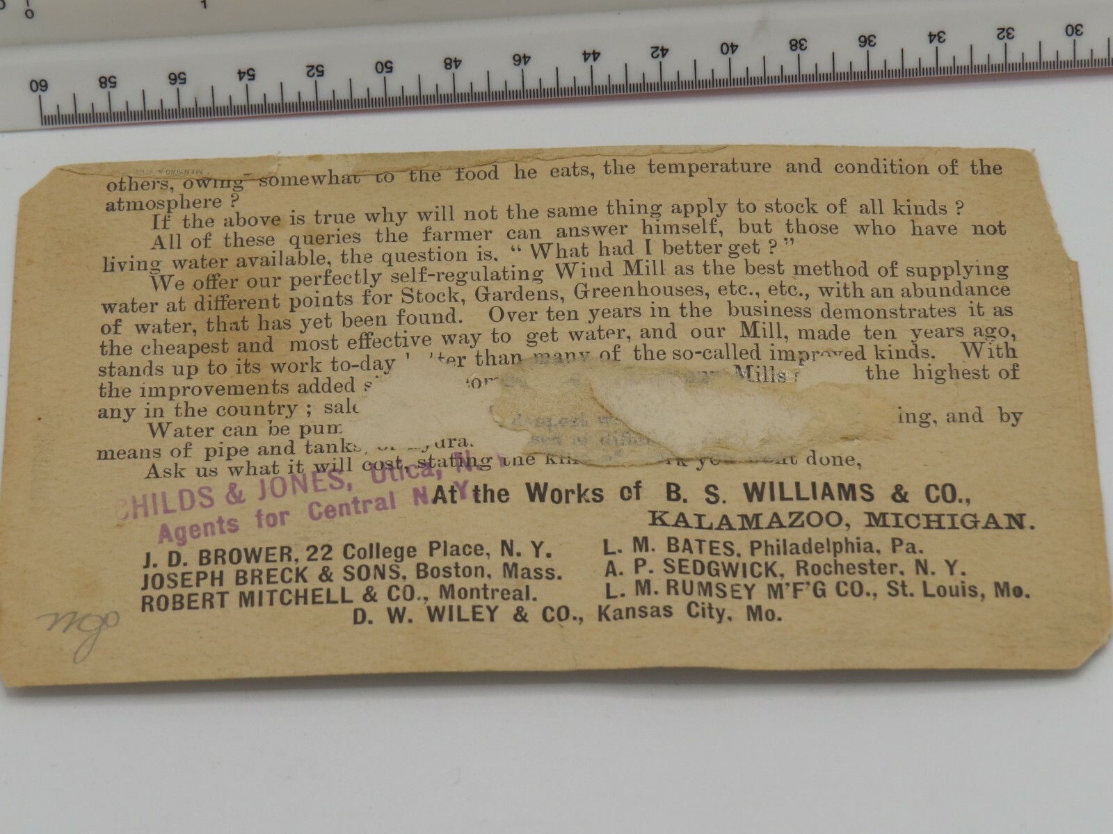 Vintage B.S. WIlliams WINDMILL Kalamazoo, MI 1880&rsquo;s TRADE CARD Cows