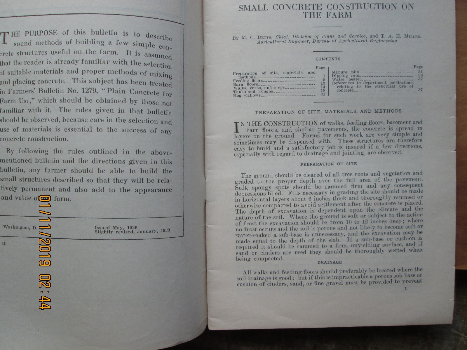 US Department of Agriculture Farmers Bulletin Small concrete construction 1933