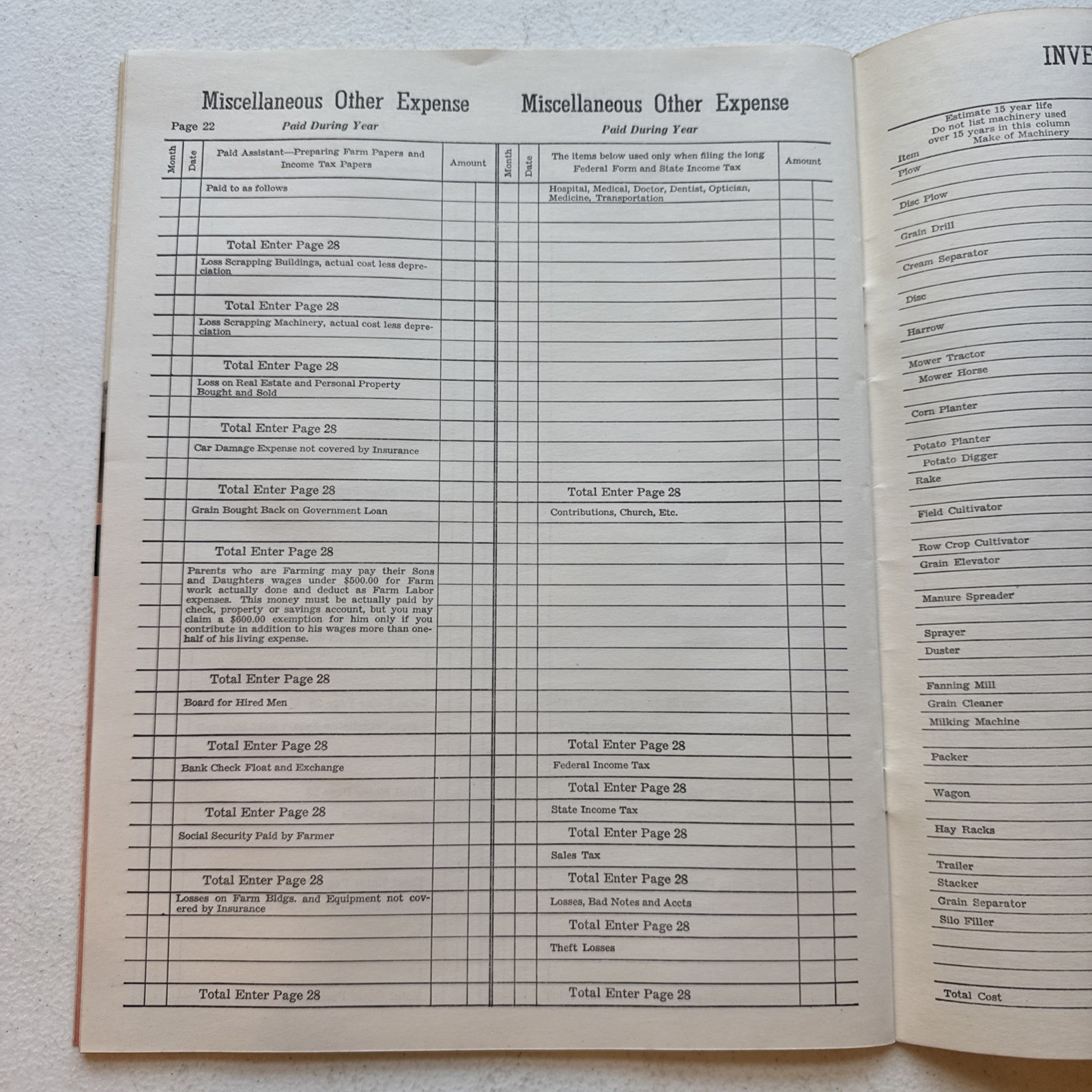 Melvin H. Sheffer Inc. Farming Equipment & Refrigeration Farm Record Book 1951