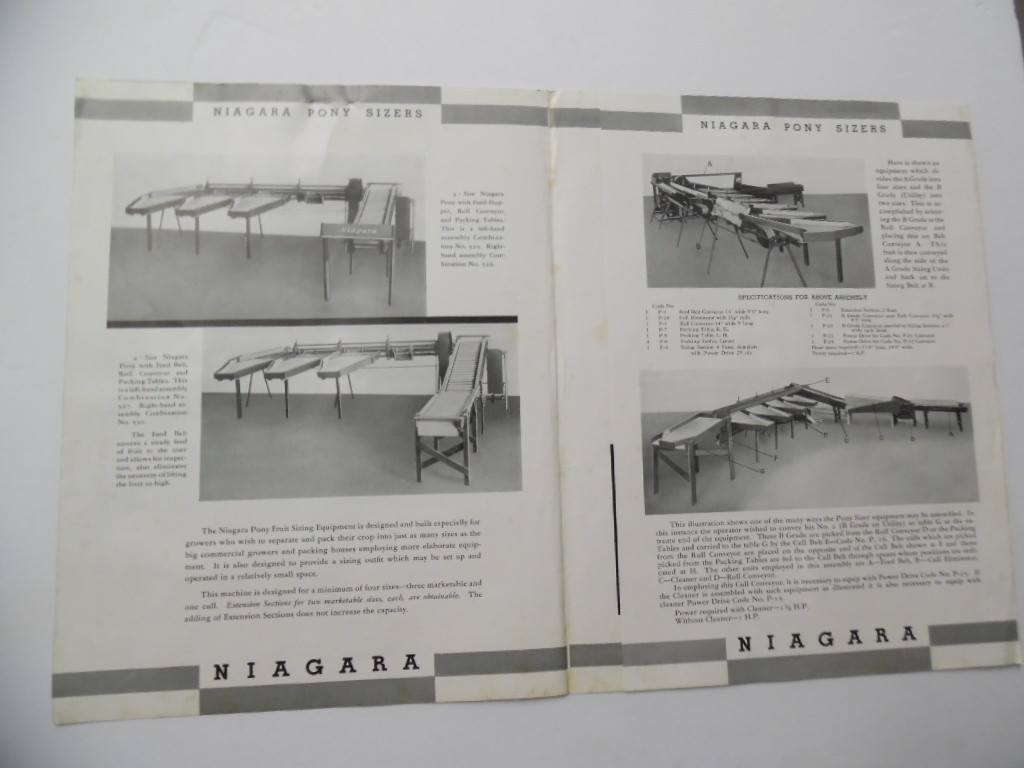 c.1930s Niagara Pony Apple Sizer Orchard Packing Machine Brochure Vintage ORIG.