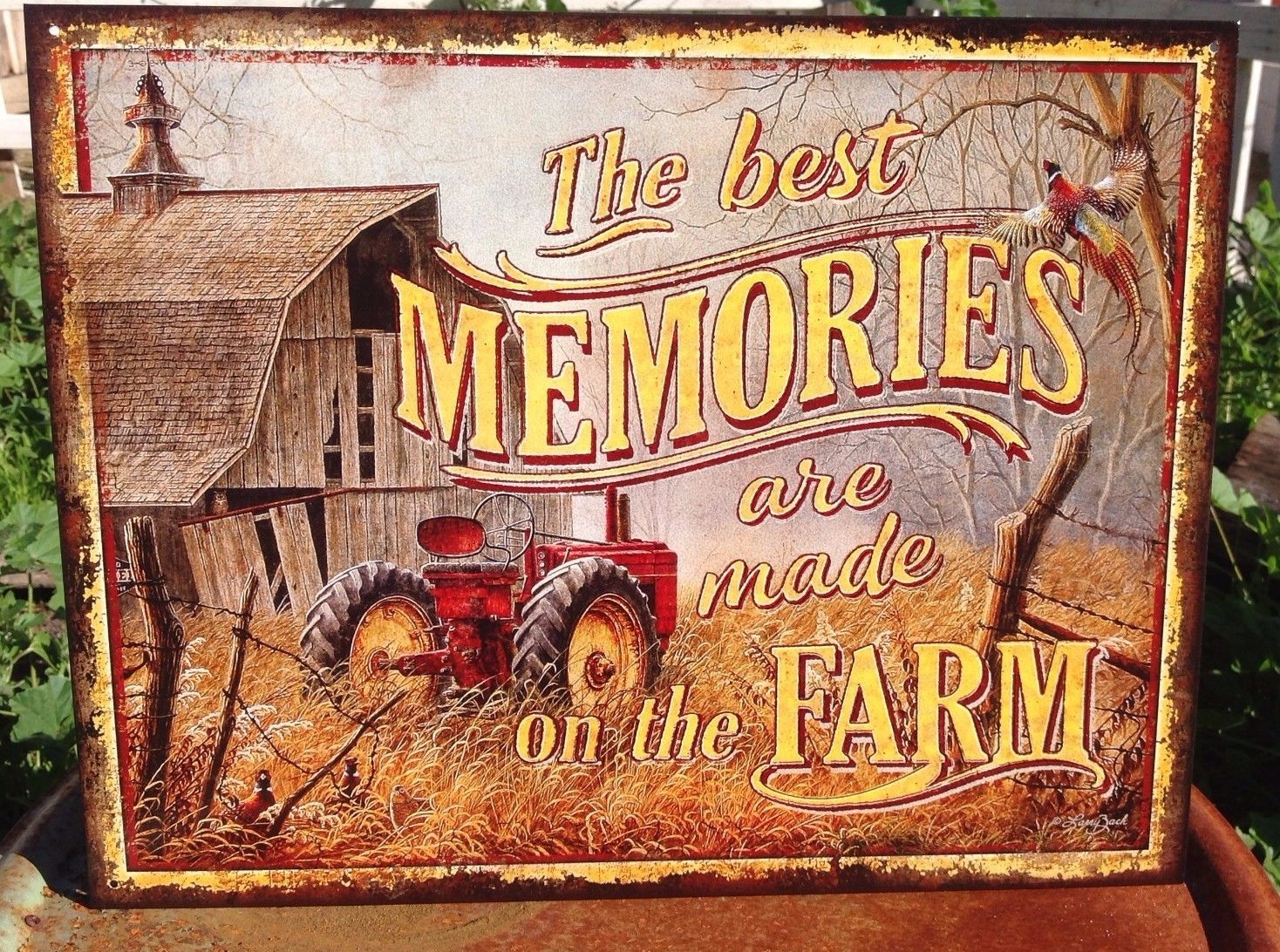 The Best Memories are Made on Farm Tractor Tin Metal Sign Barn Garage Classic
