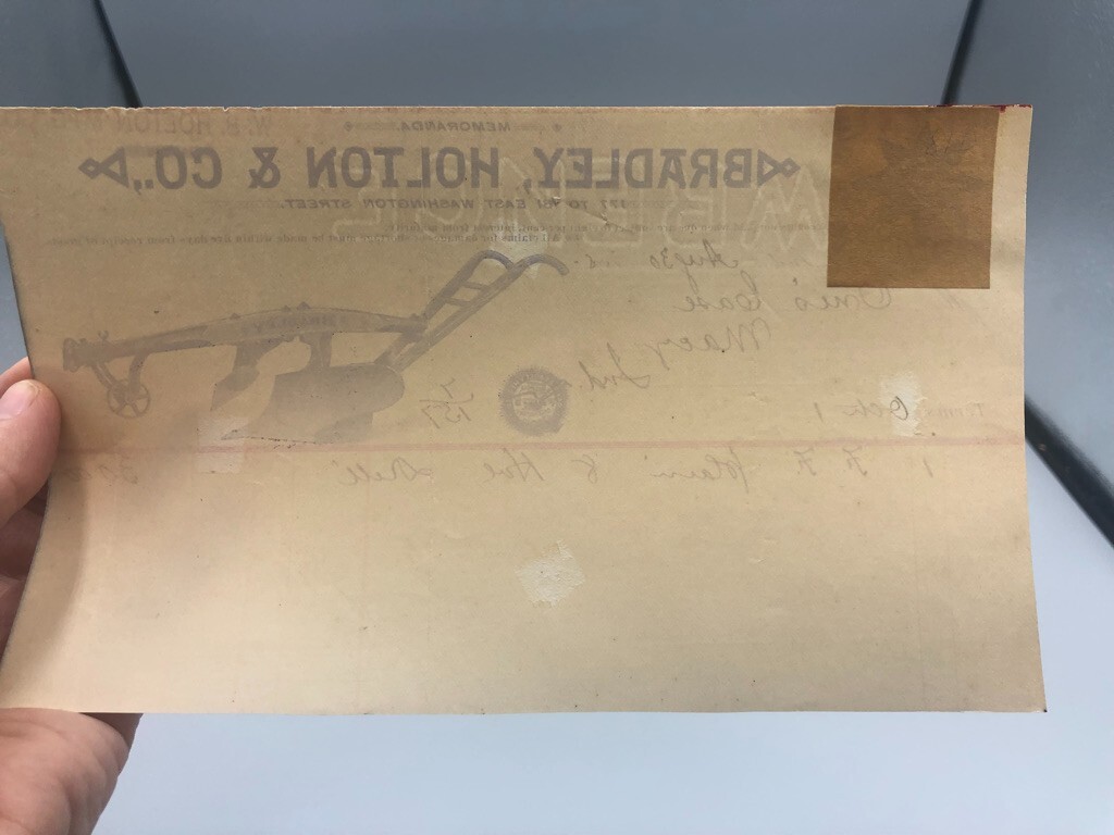 1890s BRADLEY HOLTON Co PLOW Receipt FARM Advertising INDIANA Billhead