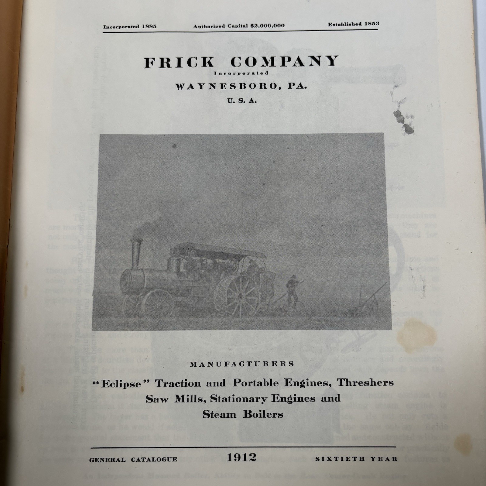Vintage Frick Company Train Engines Threshing Saw Mill Machinery Catalog Reprint