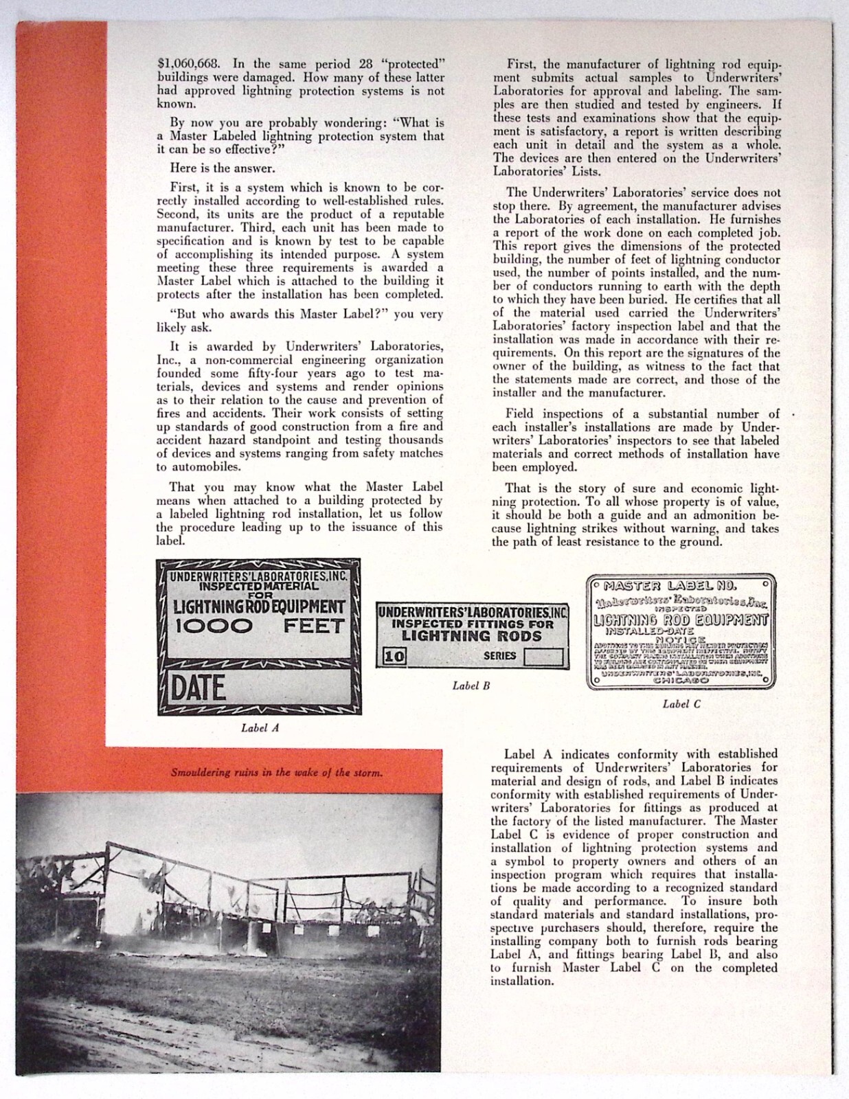 Underwriters Laboratories Flash of Destruction Farm Fires Safety Brochure c1960s