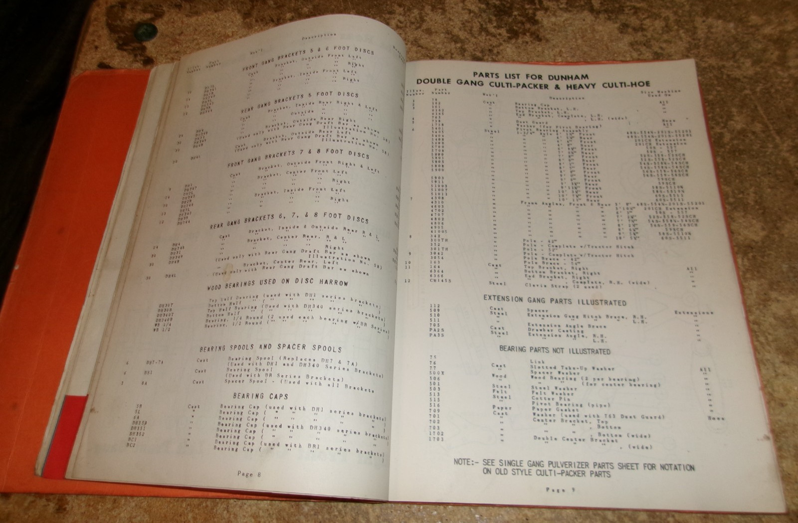 1950 dunham culti-line general/repair parts catalog see description good used