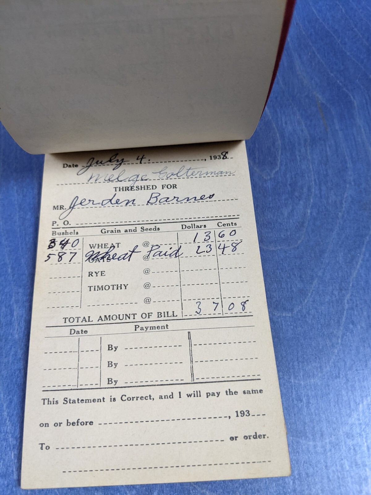 Hudson Hill & Co Black Canvas H-H Belt – Vintage 1938 Thresherman&rsquo;s Account Book