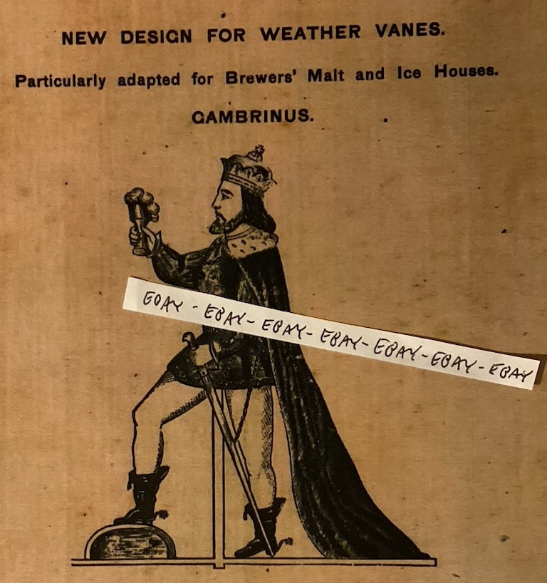 1880s GAMBRINUS BEER BREWERY WEATHERVANE 6’ HIGH COPPER & GOLD LEAF RARE AD NEW