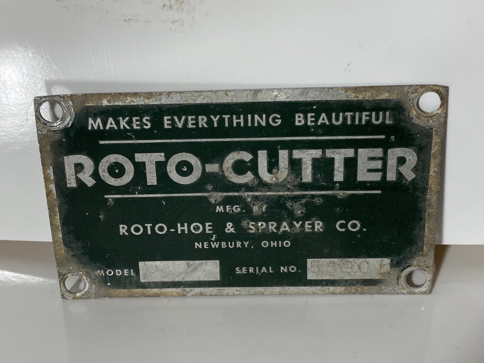 Vintage Roto Hoe & Sprayer Co Roto Cutter Data Spec Model No Metal Emblem