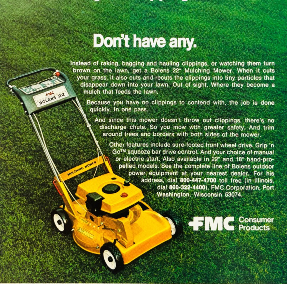 1974 FMC Bolens Mulching Lawn Mower Advertisement Agriculture Vintage DWX10A