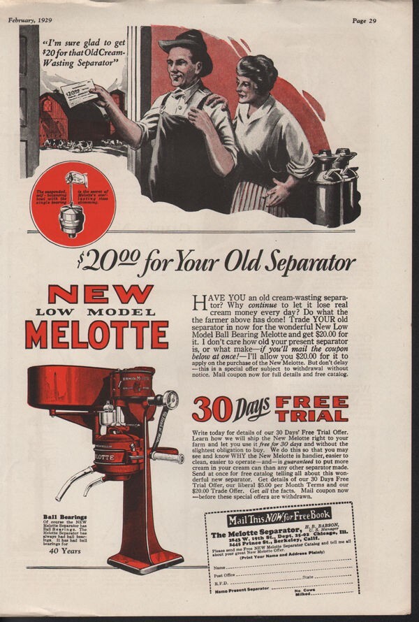 1929 MELOTTE CREAM SEPARATOR FARMER COW DAIRY BARN AGRICULTURE MACHINE 16702