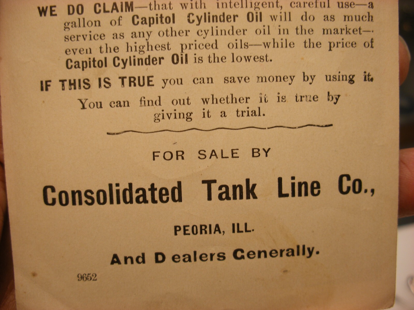 Vtg Farming Equipment Trade Card – Capitol Cylinder Oil Consolidated Peoria IL