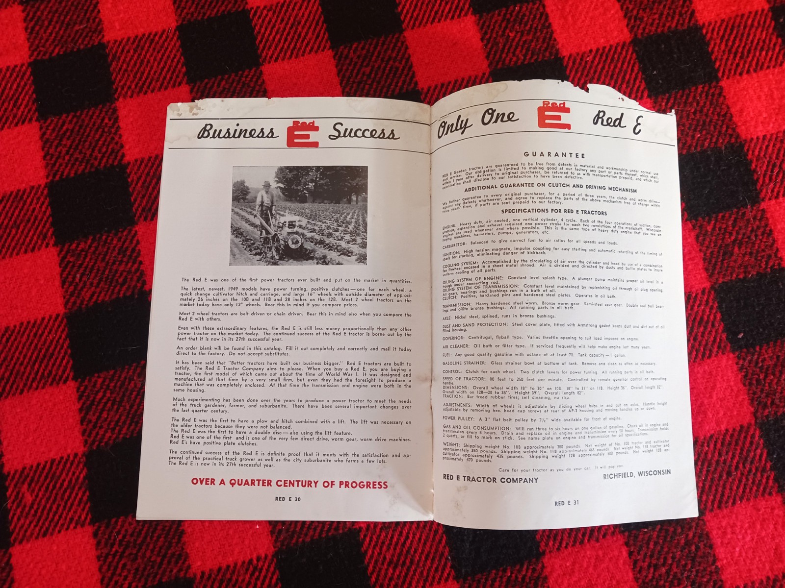 1949 Red-E Garden Tractor Catalog Farm Cultivator Page Brochure