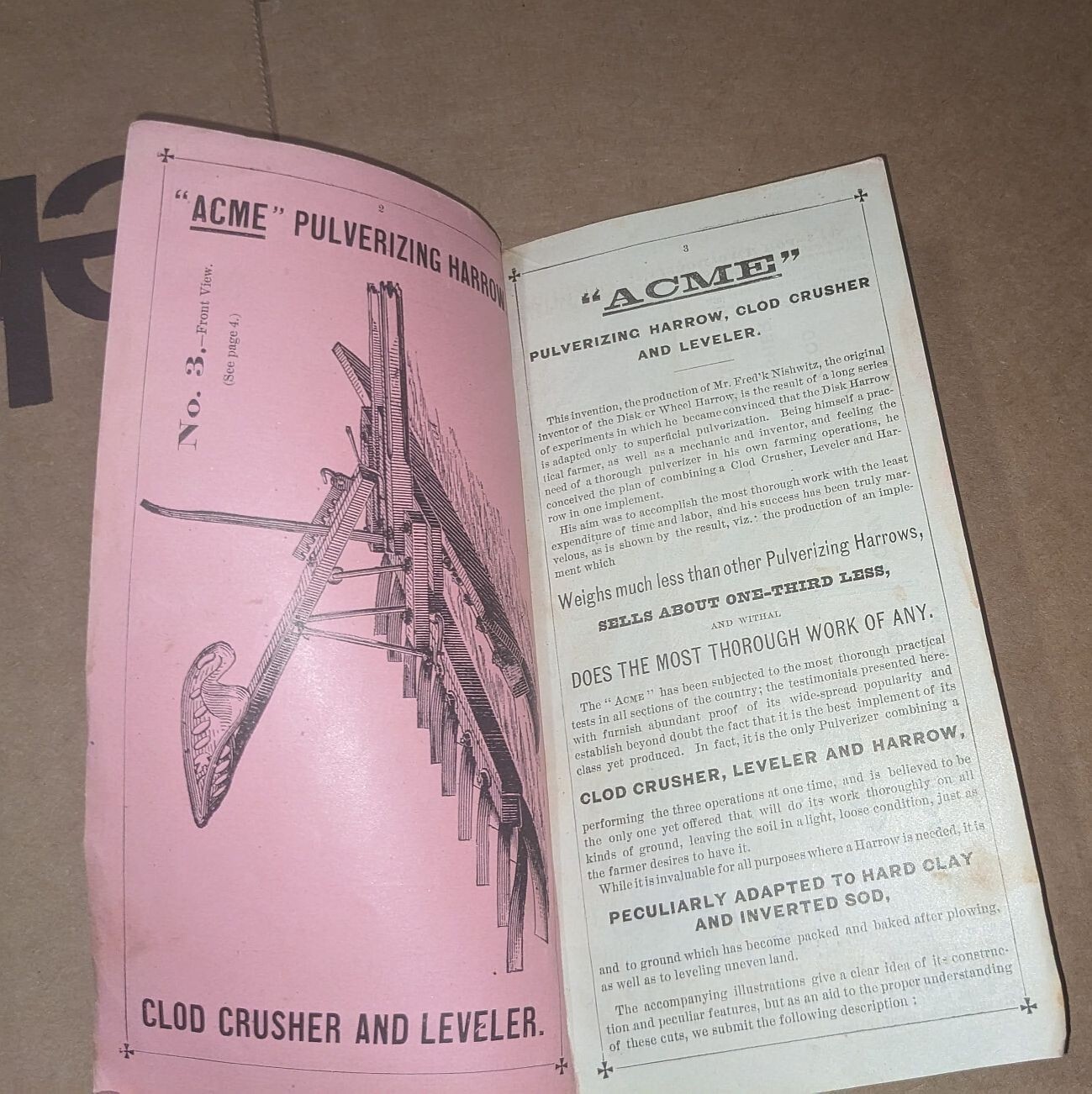 Acme Pulverizing Harrow Advertising Booklet 1880s Nash & Brothers Farm Equipment