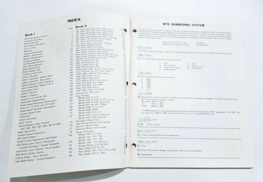 2 x 1986 MTD Products Inc. Service School Text Manuals Books 1 & 2