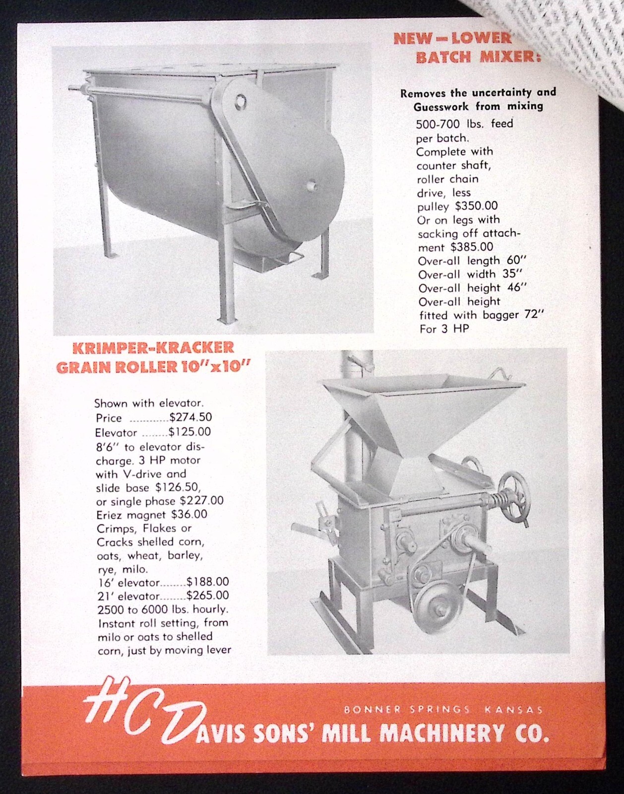1954 Krimper Kracker Roller HC Davis Sons Mill Machinery Co Brochure