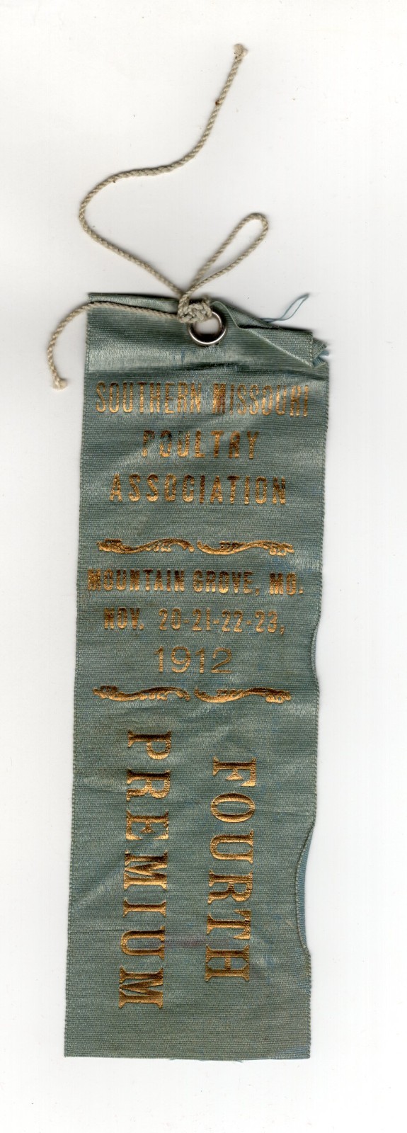 1912 – Southern Missouri Poultry Association Mountain Grove MO Ribbon – XL2Z