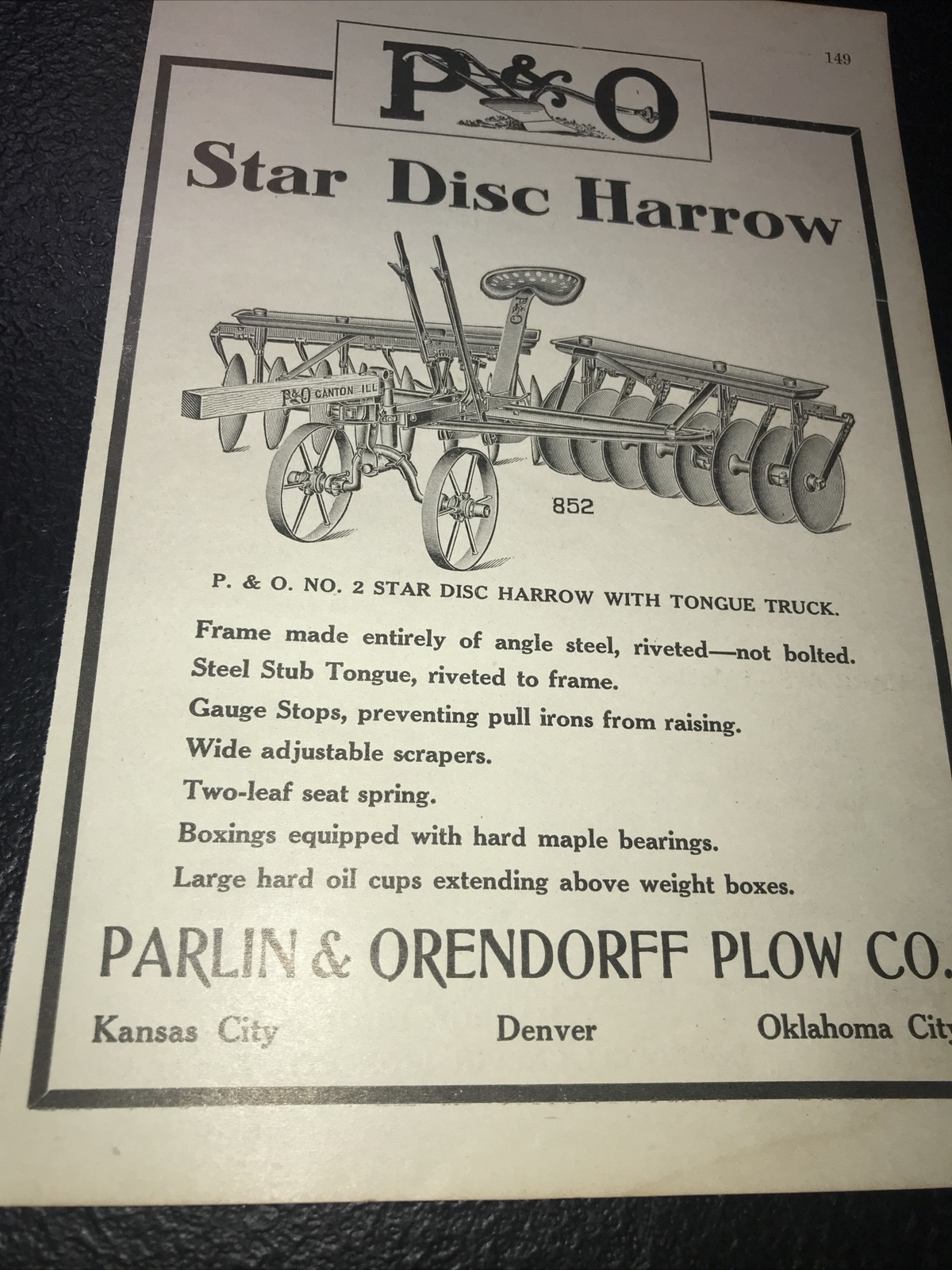 1916 Parlin & Orendorff P&O Farm Advertising – Kansas City Denver Oklahoma