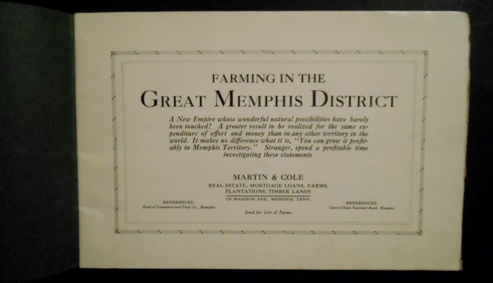 Erly 1900s Farming In The Great Memphis District Tennessee Booklet Martin & Cole