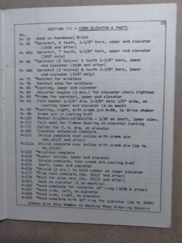 Repair Parts List Instructions Operate Rosenthal Steel 4-20 Corn Husker Shredder