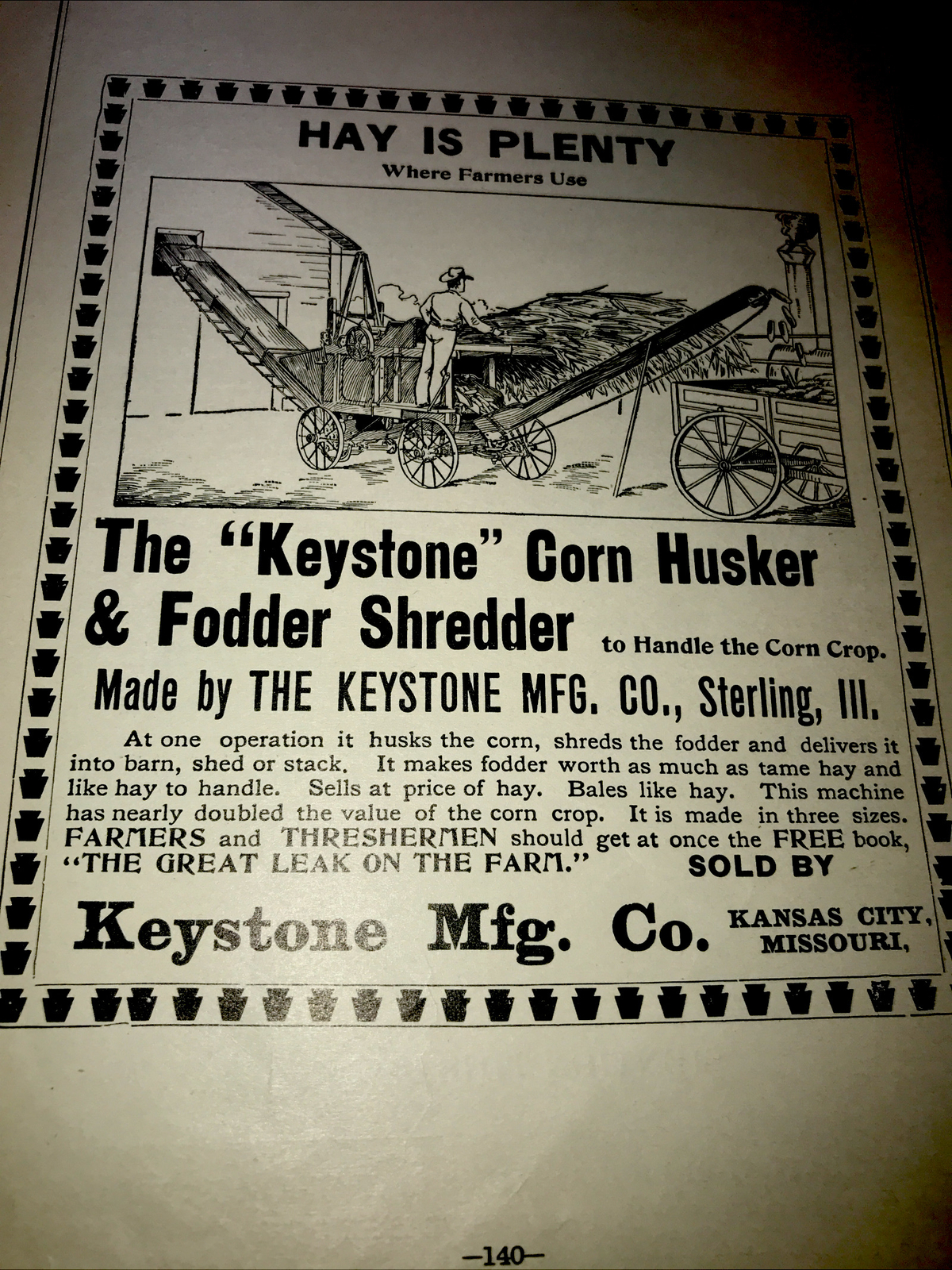 1898 Keystone Farm Advertising – Sterling – Illinois & Kansas City – Missouri