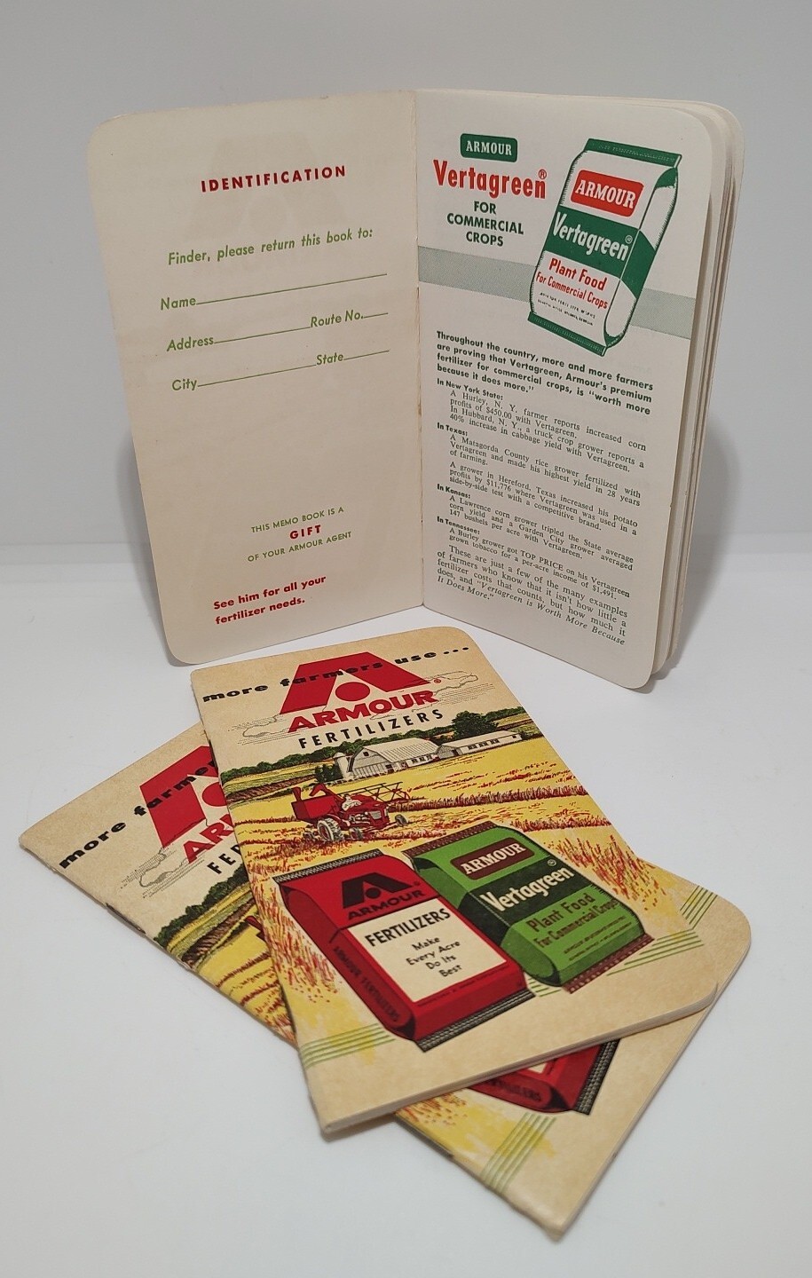 3 VINTAGE 1961/1962 ARMOUR FERTILIZER POCKET NOTE PADS (UNUSED) New Old Stock