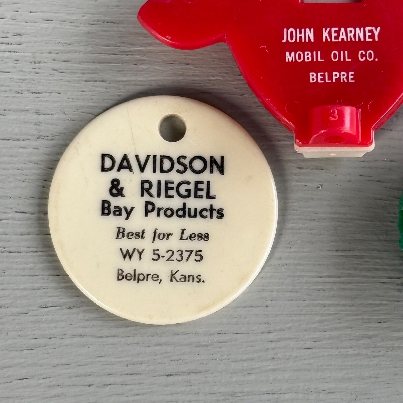3 Vintage Advertising Keychains Belpre KS Kansas Alfalfa Mill Mobil Oil Bull Cow