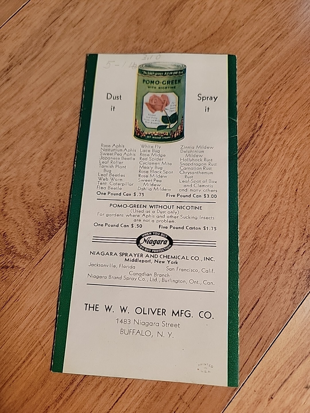 Vintage Pomo-Green Insecticide w/ Nicotine Brochure
