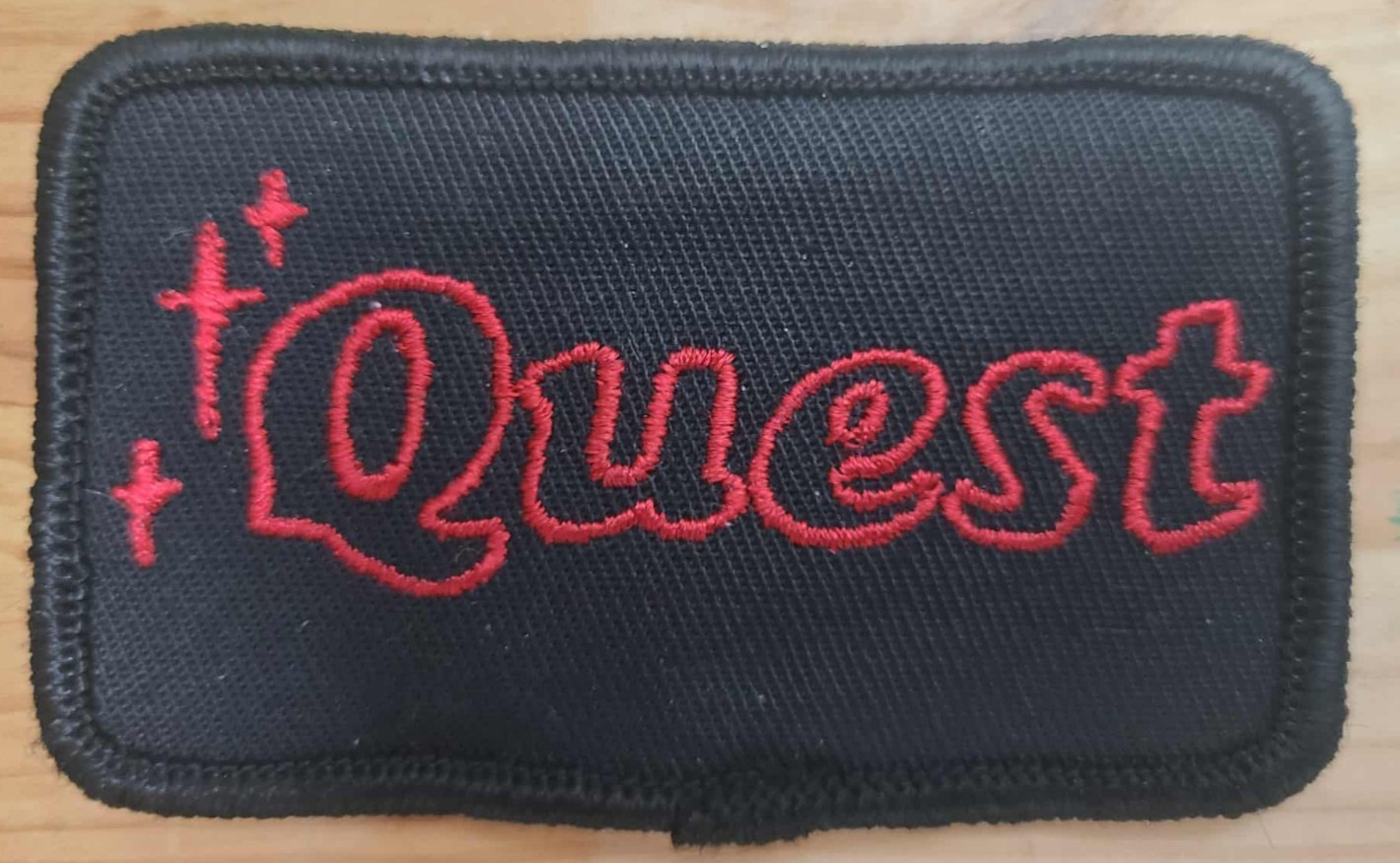  » VTG Quest Embroidered Patch Red on Black Sew-On Badge Applique »