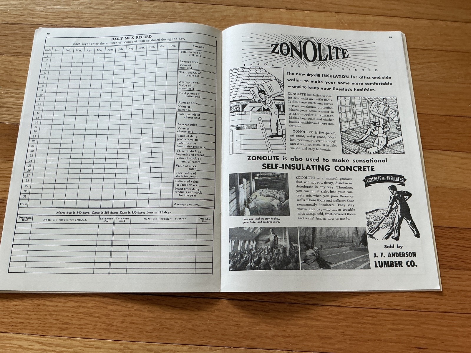 1949 Farm Acct. Record Book – J. F. Anderson Lumber Co. Minnesota, Iowa, Dakotas