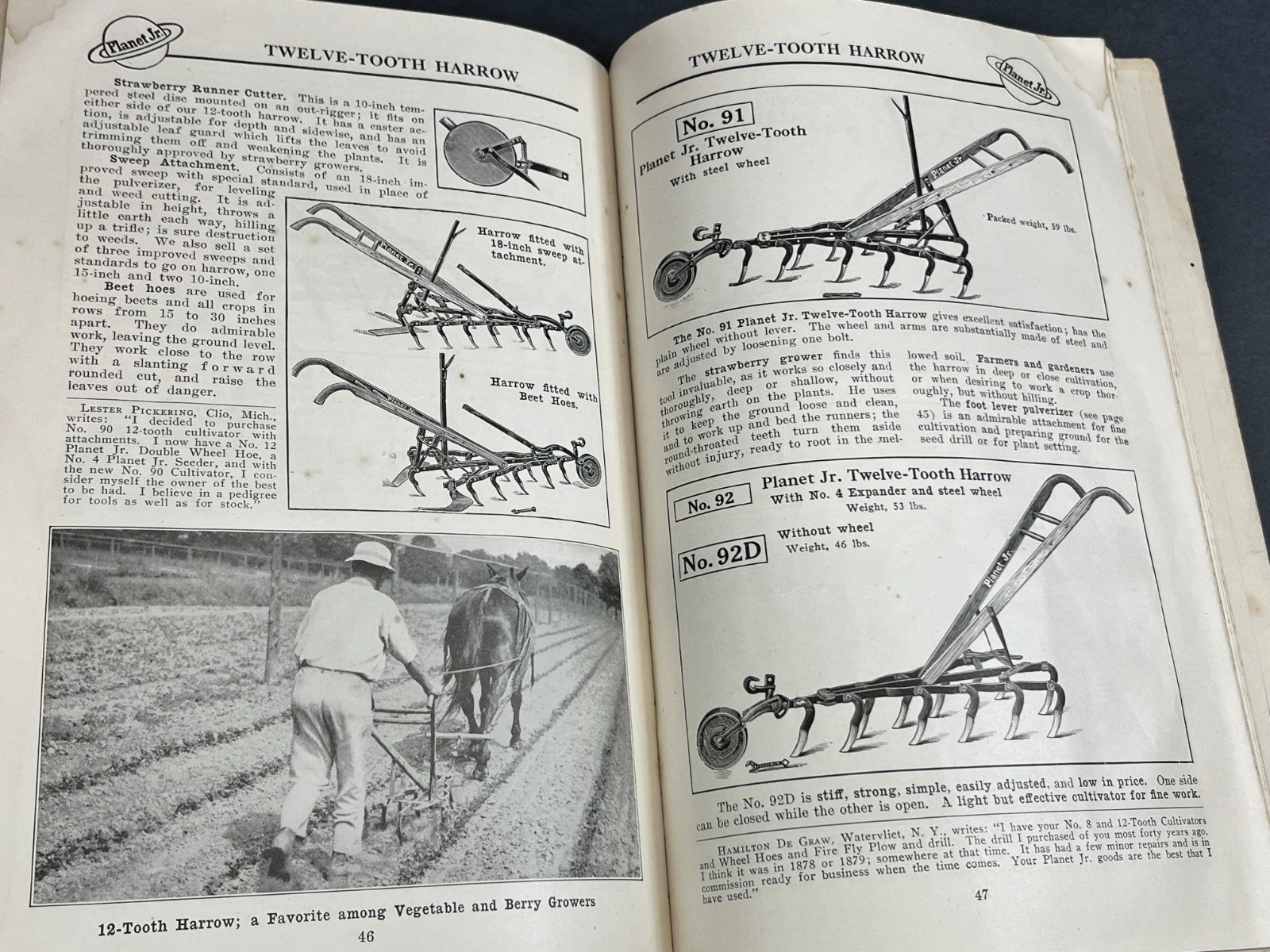 Planet Jr Farm and Garden Tools #51 Catalog 1920s Cultivators Equipment + Insert