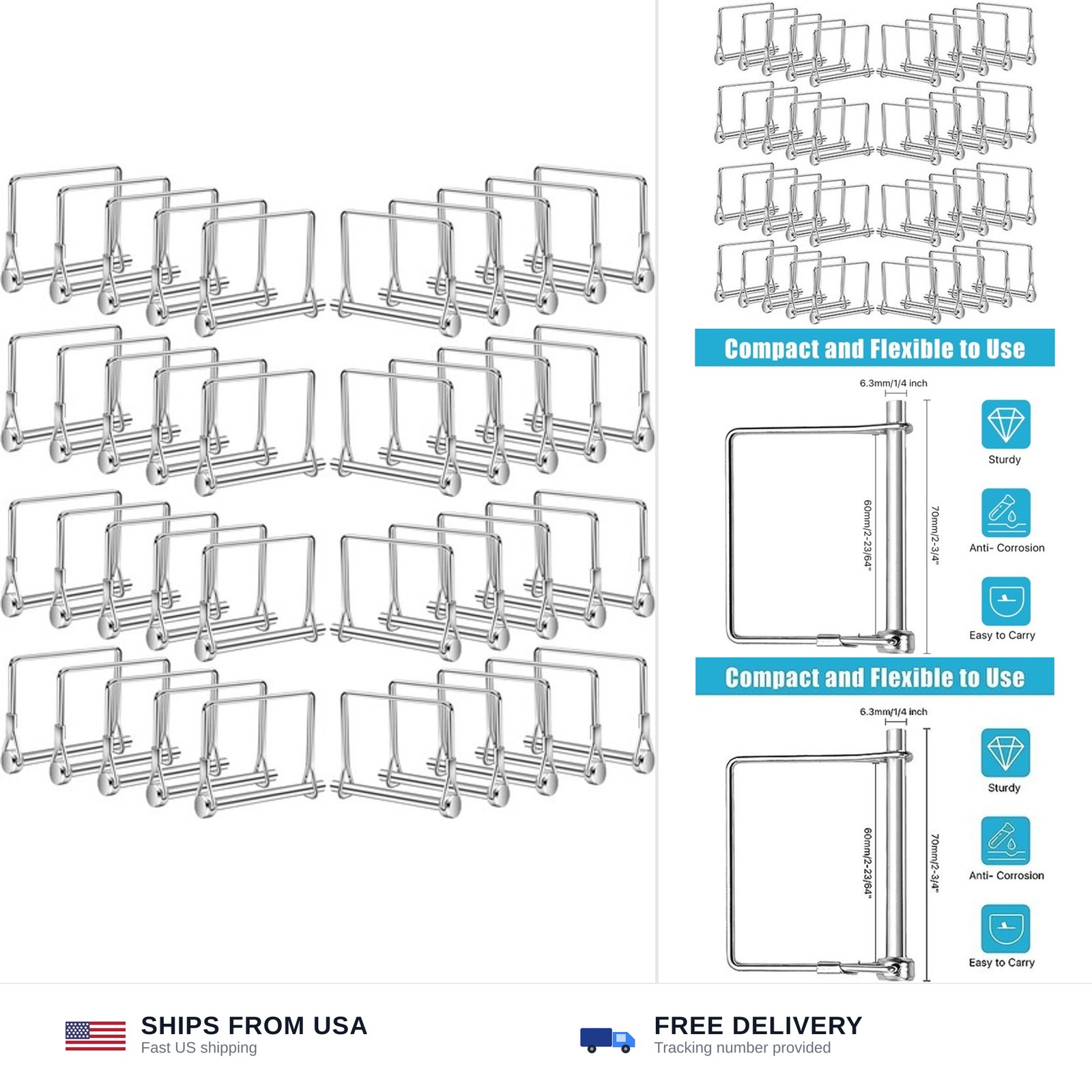 40 PCS Square Trailer Hitch Pin, Safety Carbon Steel Wire Shaft Locking Pin, …