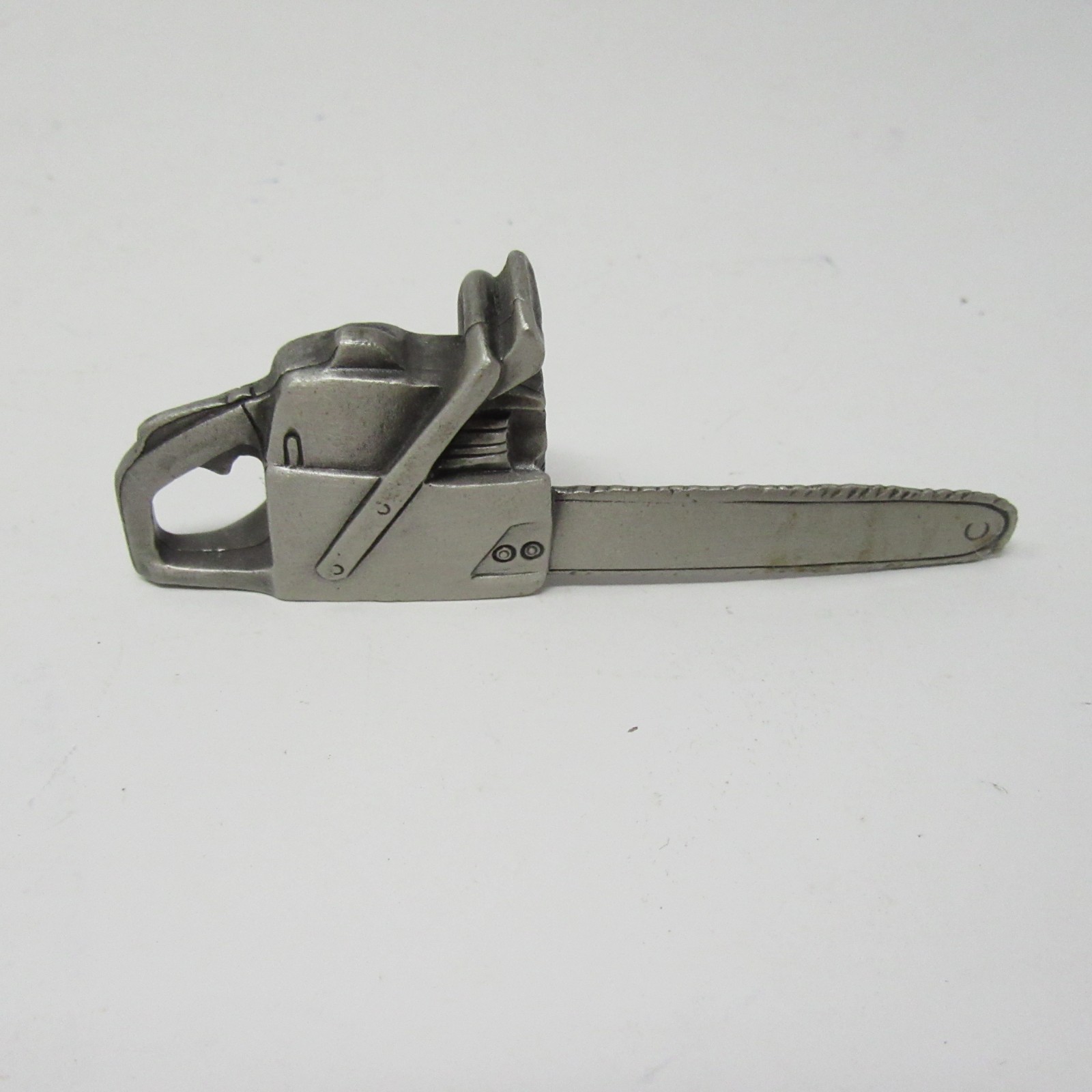 Miniature Metal Chainsaw Figurine Logging Tool Dollhouse Accessory © G.D Vintage