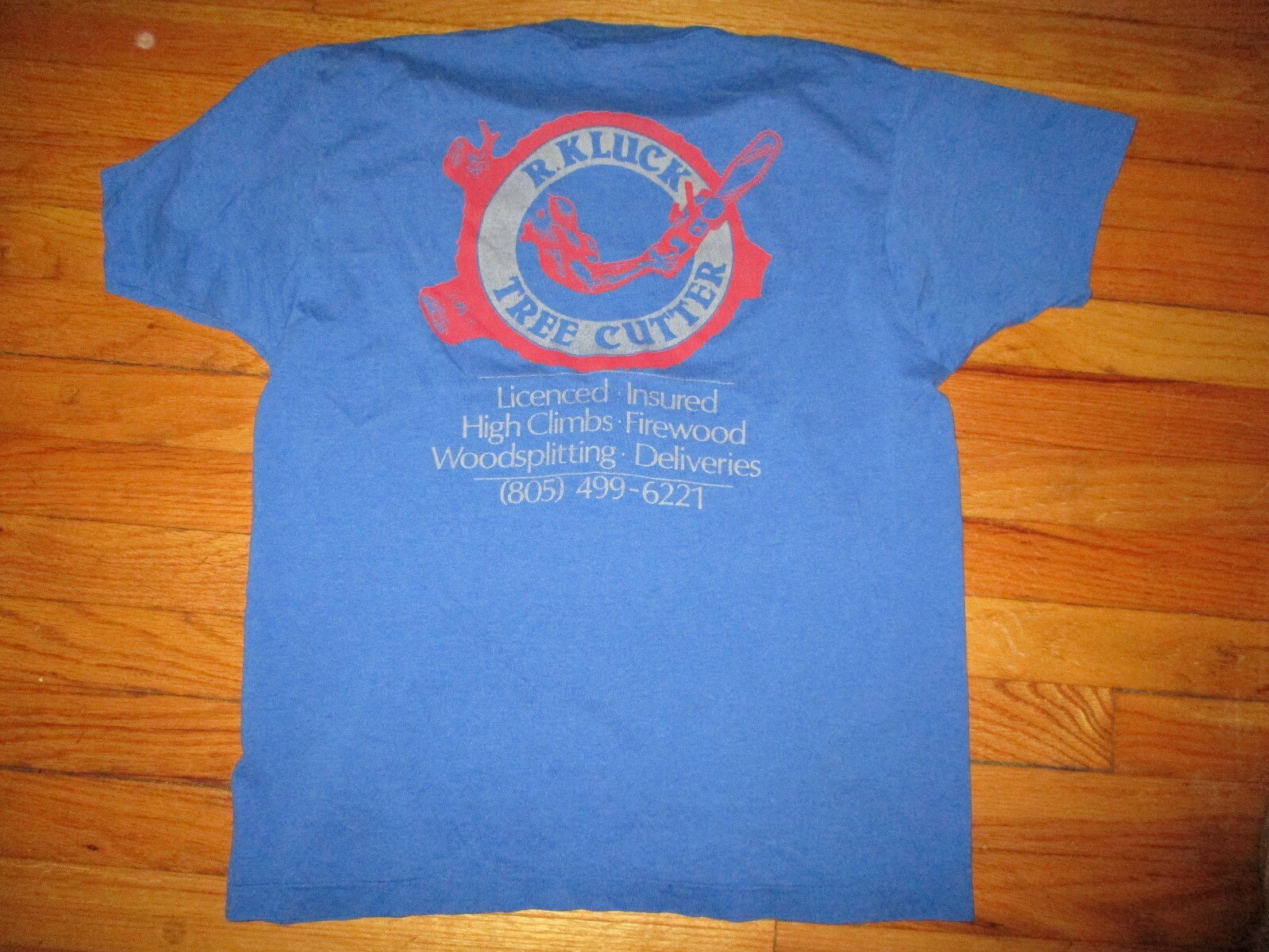 Vintage 80s R KLUCK Tree Cutter T Shirt XL 50% Oxnard CA Soft Thin