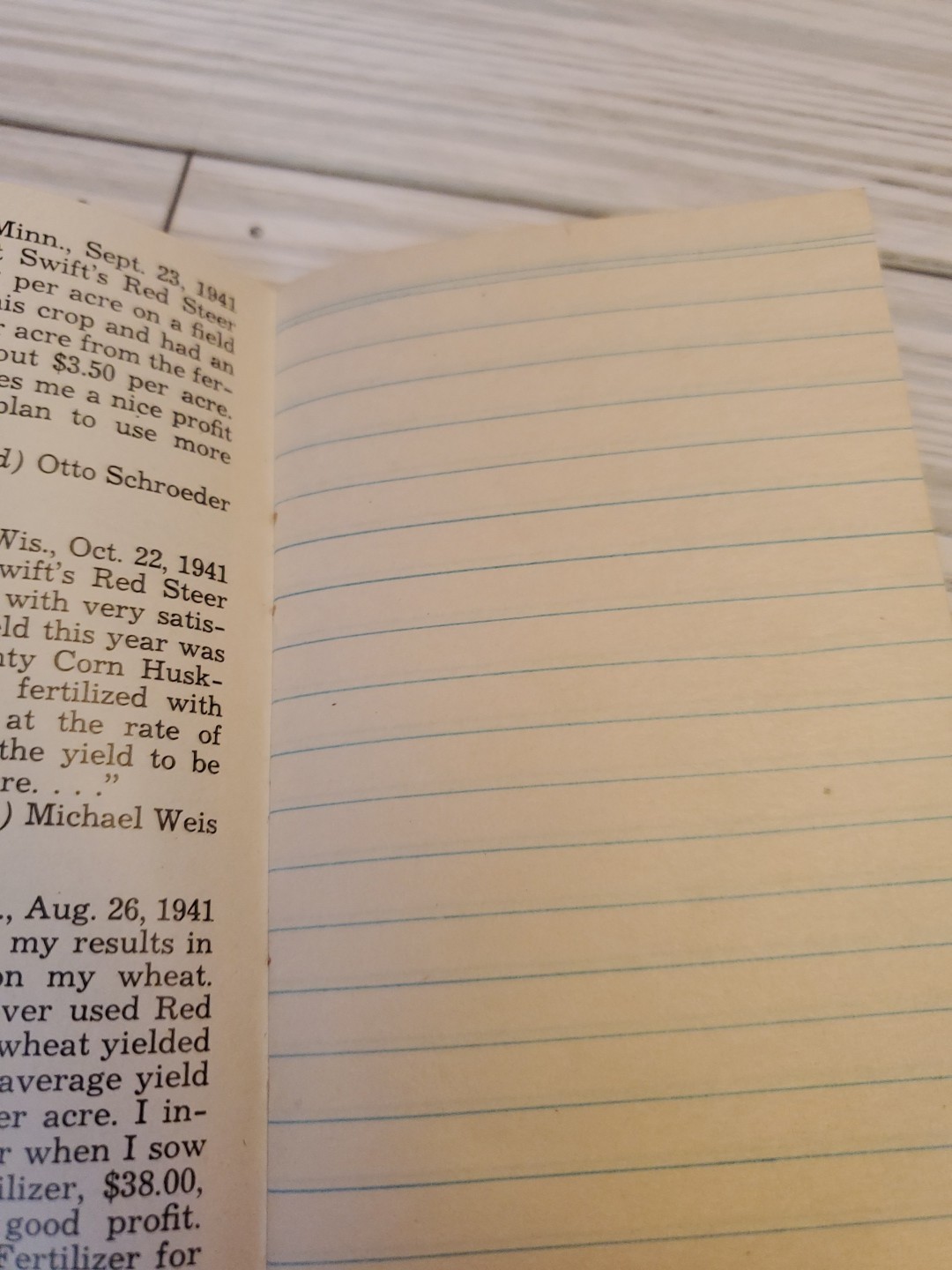 1942 Swift&rsquo;s Red Steer Fertilizers Guide & Memo Book Unused 3&Prime;x5&Prime;