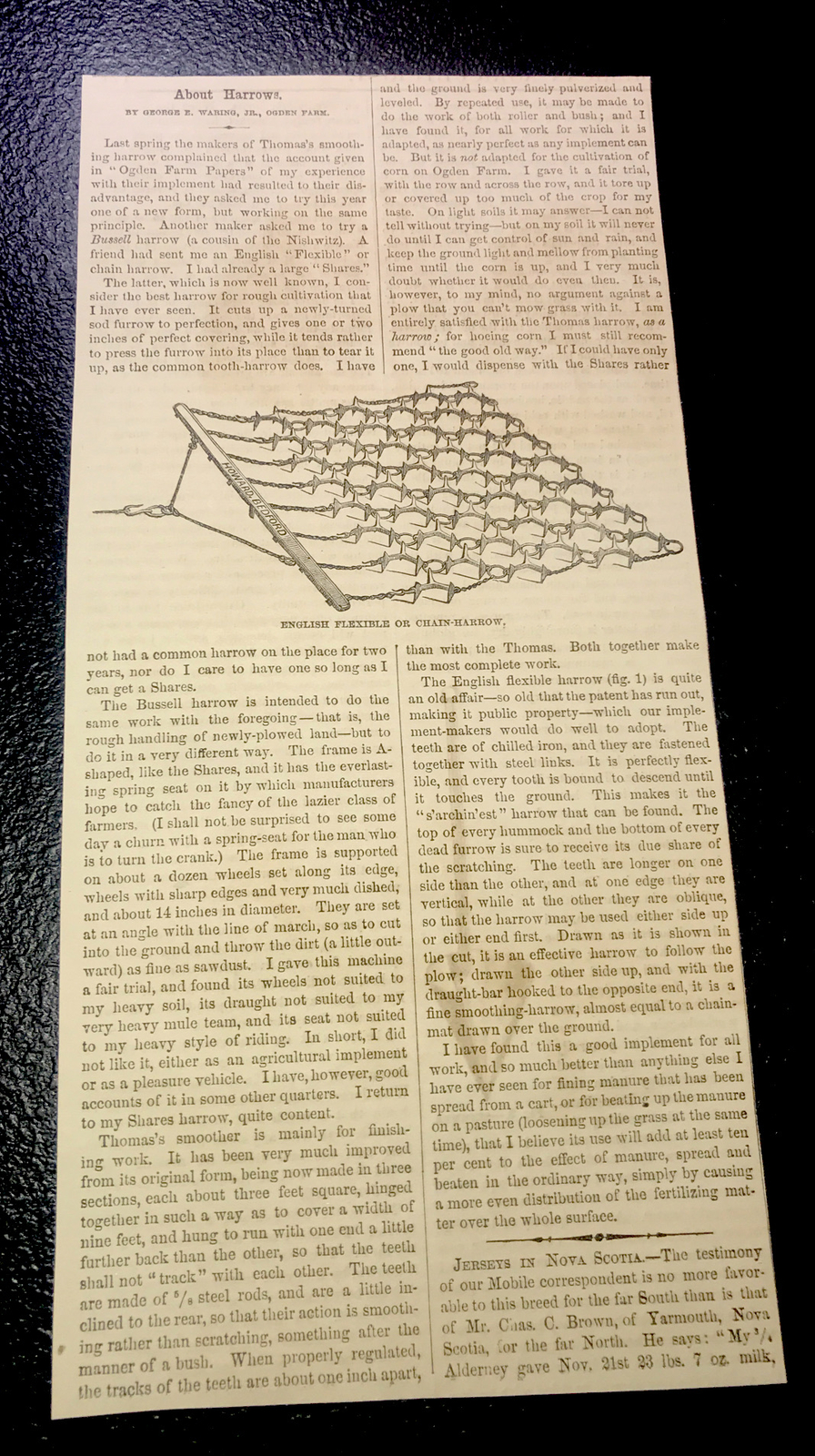 ORIGINAL 1872 Ogden Farm Harrows Engraving Advertising & Article – Rhode Island