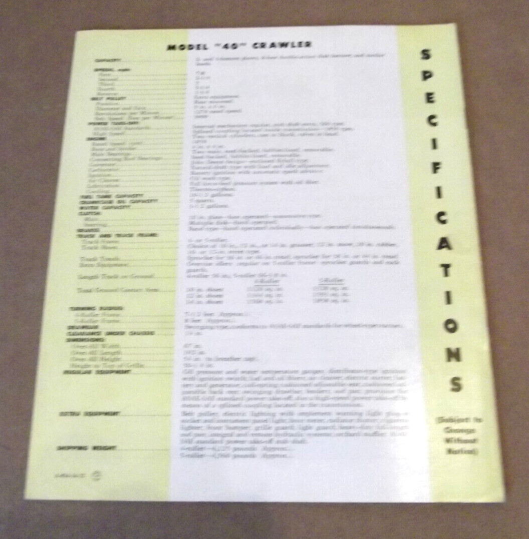 1954 John Deer 40 Crawler 4 ~ 5 Roller Tractors Dozer Factory Sales Brochure