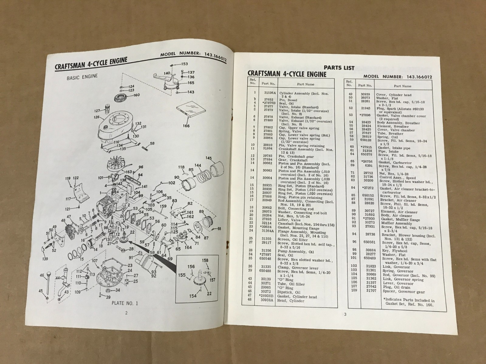 Vintage Sears Craftsman Engine Owner&rsquo;s Manual – Model 143.166012, Form 691298