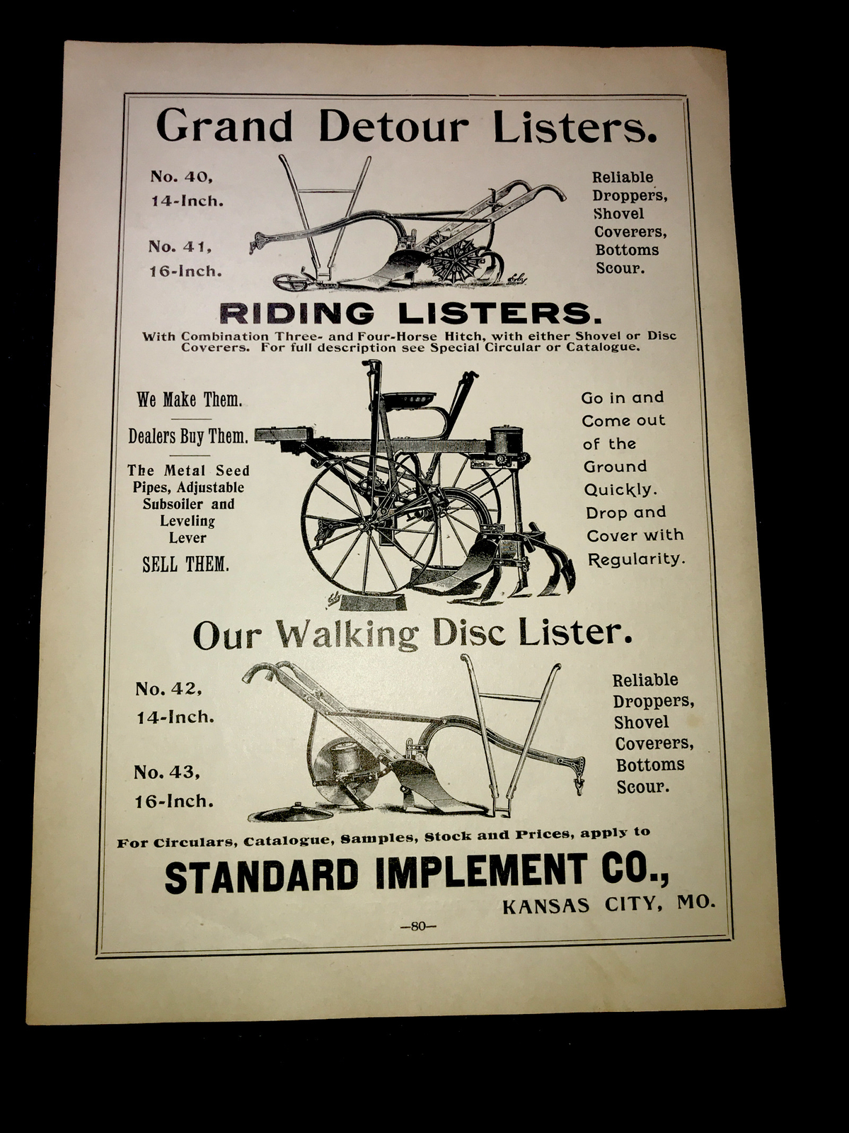 1898 Standard Implement Co Farm Advertising – Kansas City – Missouri