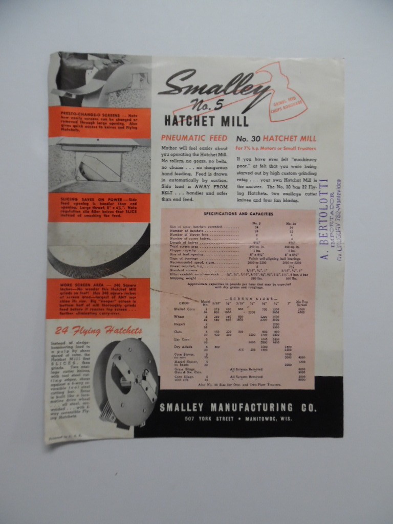 c.1940s Smalley Mfg Co Smalley No.5 Hatchet Mill Catalog Brochure Vintage