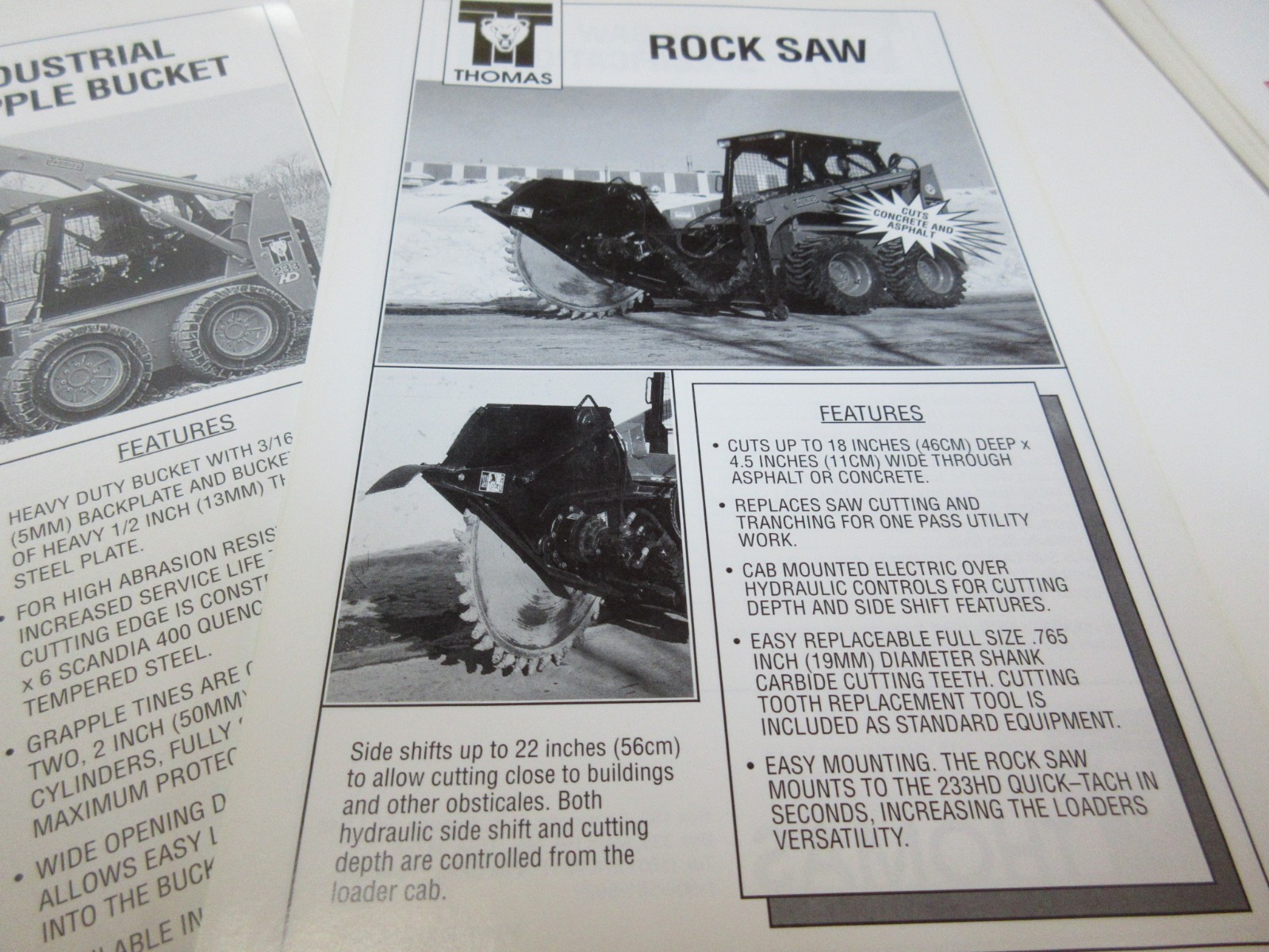 3 Thomas Hydraulic Breaker, Grapple Bucket, Rock Saw Brochures 6 pages