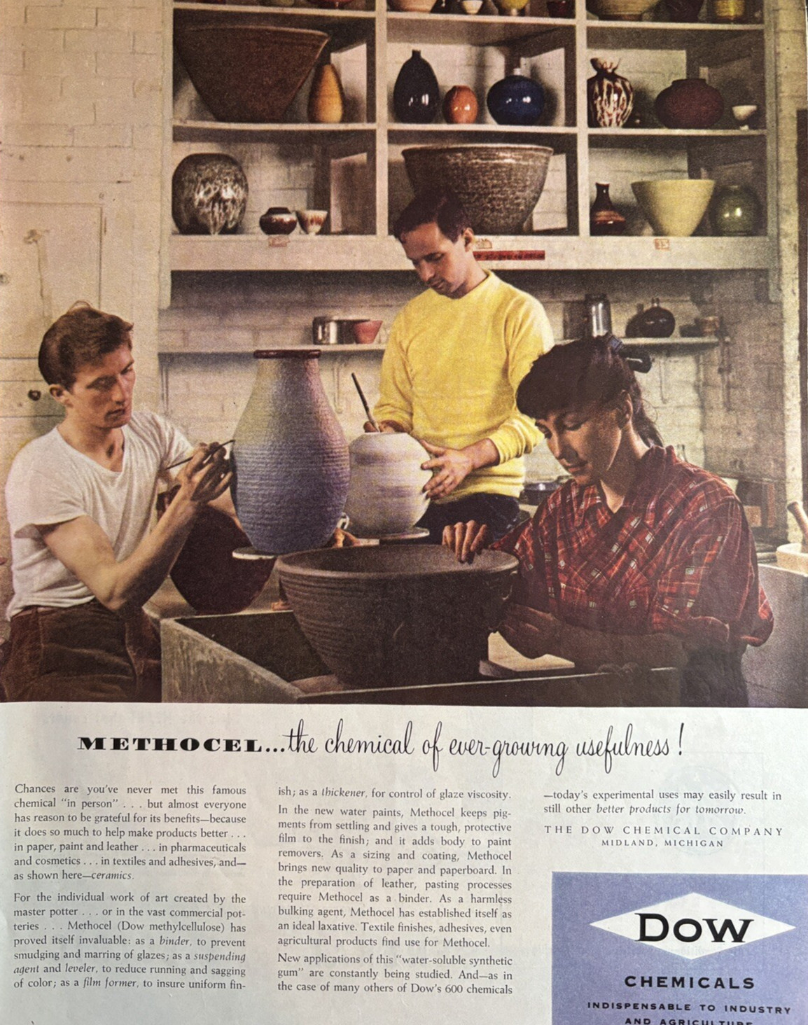 1947 Dow Chemical company Midland Mich Methocel Industry Pottery VTG Print ad