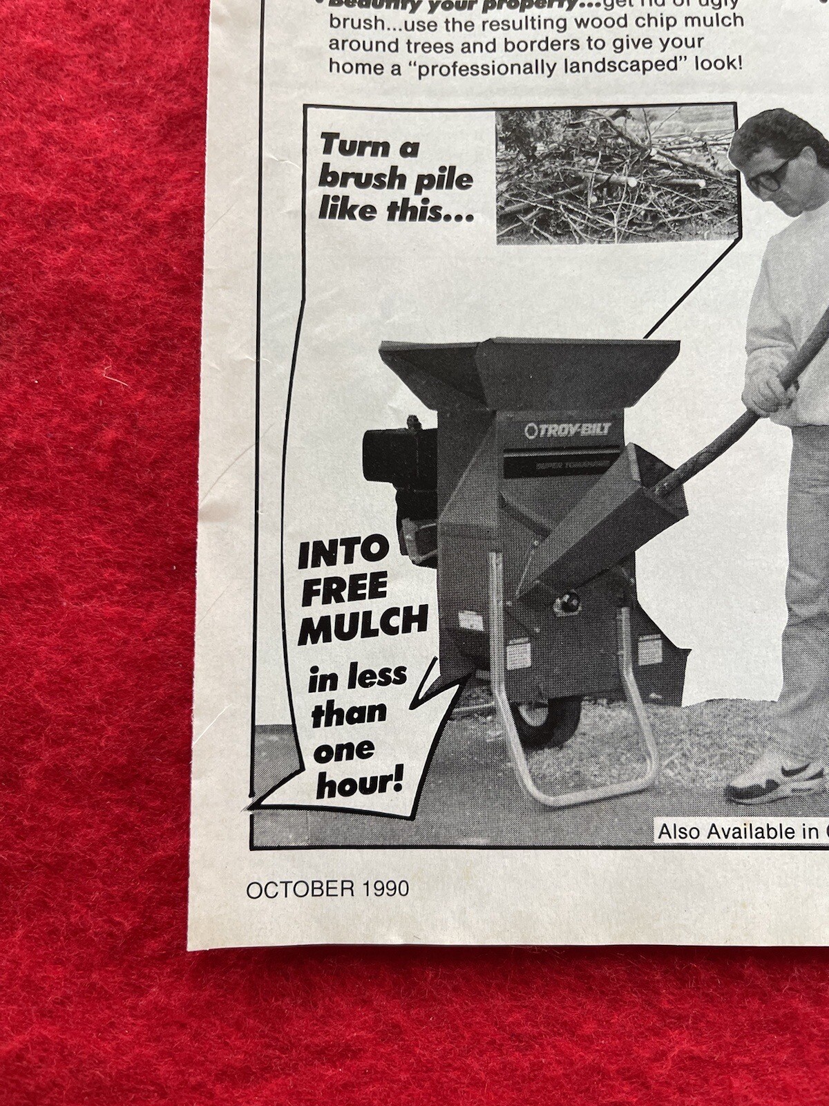 Vintage 1990 Troy Bilt Print Ad Tomahawk Chipper Shredder Advertisement