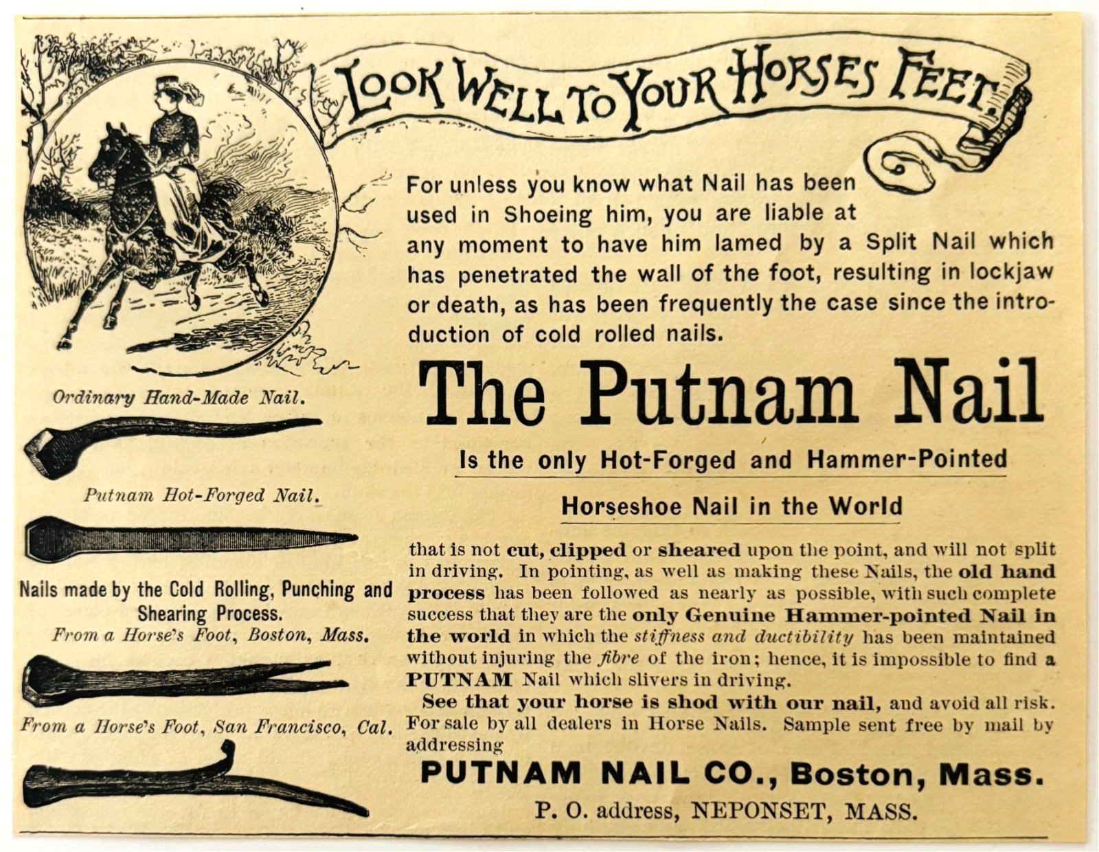 1886 Putnam Nail Horseshoe Advertisement Victorian Agriculture DWKK27G
