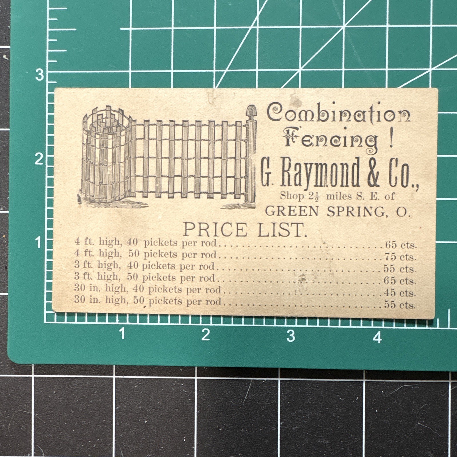 G. Raymond & Co. Agriculture Price List Advertising Fencing Trade Card