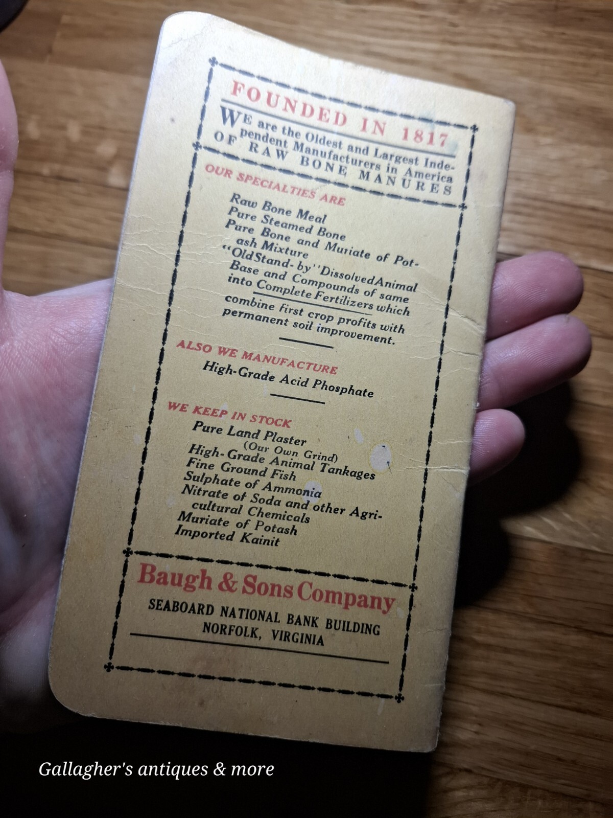 1923 Baugh & Sons Notepad Fertilizer Warren & son High towers NC north carolina