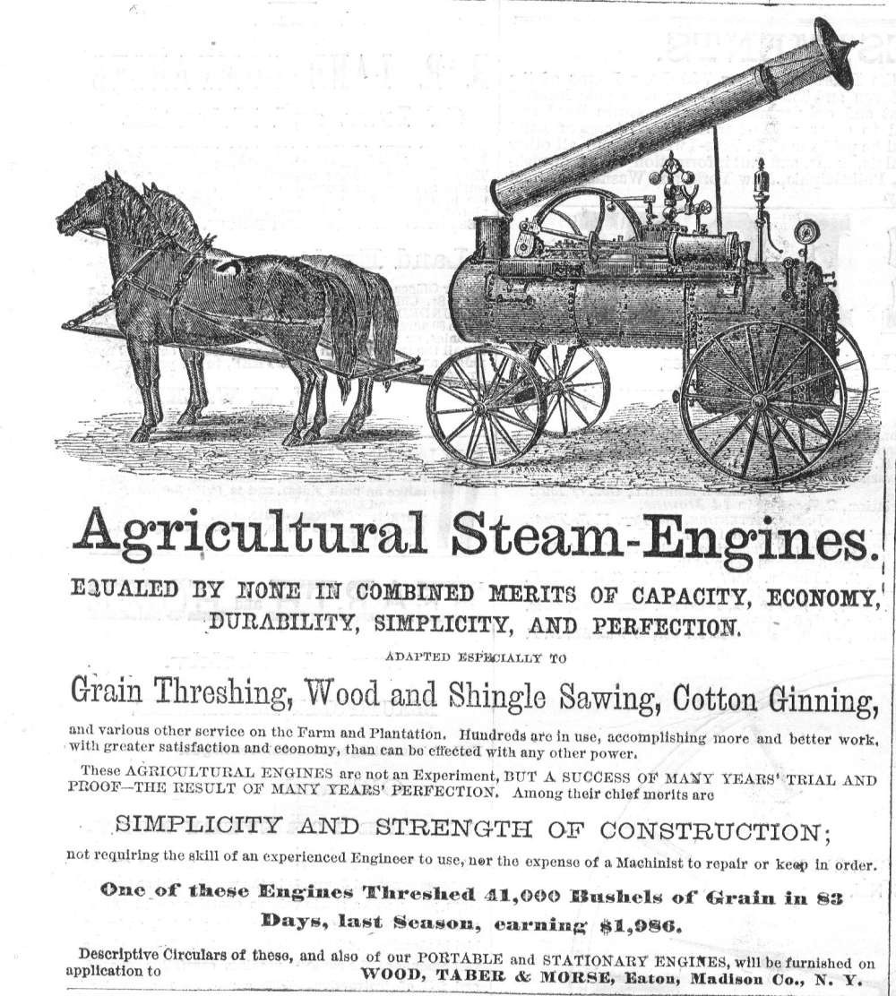 Wood, Tabor & Morse – Agricultural Steam Engines – 1871 Antique Ad