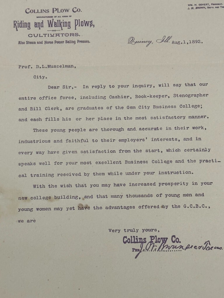 1892 COLLINS PLOW Cultivators Farm Advertising Letterhead Antique QUINCY ILL